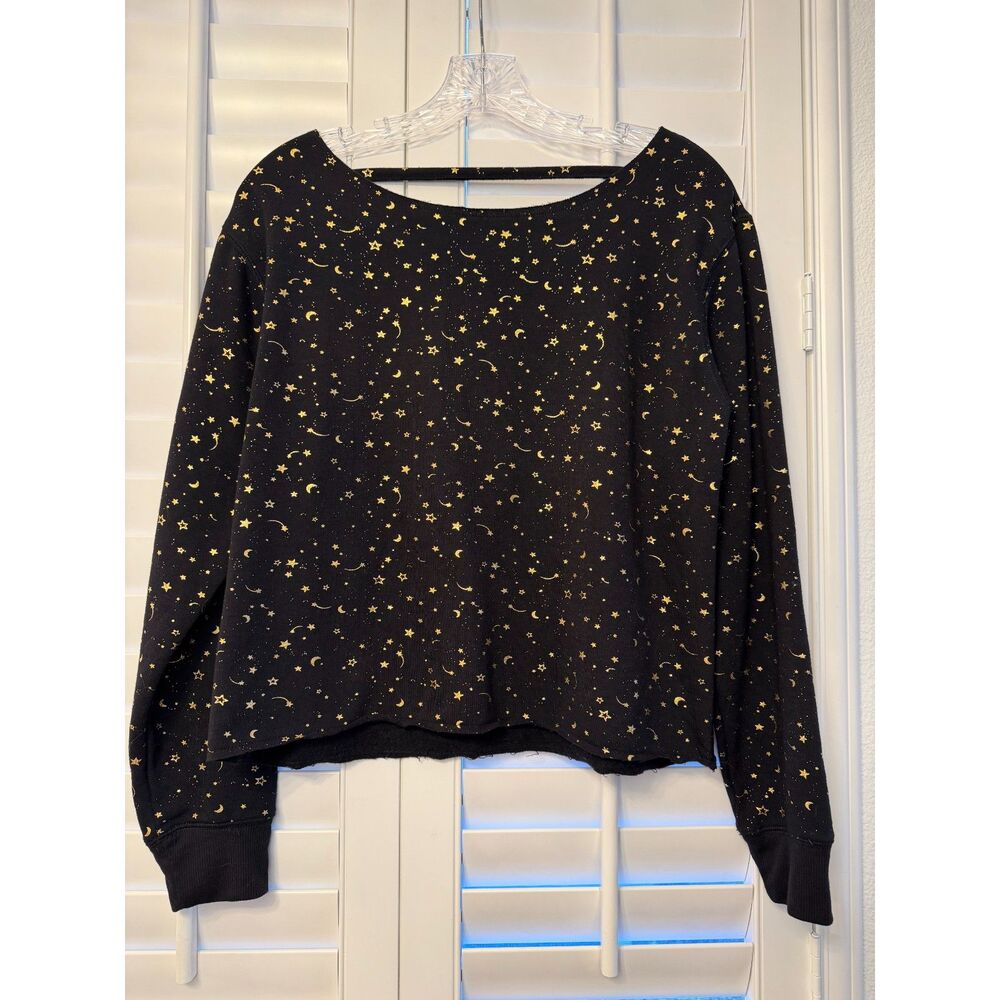 Active Celestial Gold Star Moon Print Raw Hem Sweatshirt Flirtitude Size XS